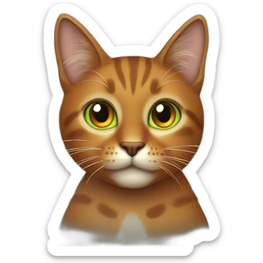 Brown cat with orange spots on the body, yellow eyes and green pupils sticker