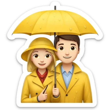 Couple under yellow umbrella, City Rain Scene. sticker
