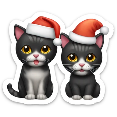 Black cat and tiger cat wit christmas hat  sticker