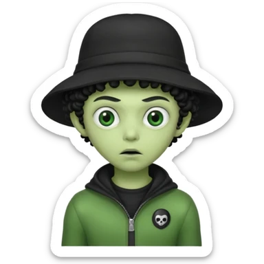 alien with robber mask concerned curly hair and robber outfit hat sticker