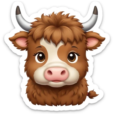 brown fluffy baby scottish cow with a small bow on head sticker