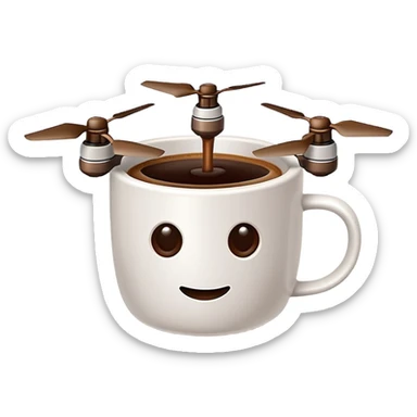 2d cup of coffe in style of java programing language logo with drone propelers sticker