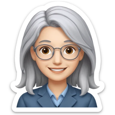 Profesora joven, sonrriente cabello gris canoso y de pelo largo  sticker