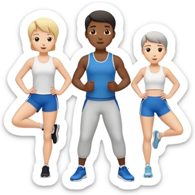 3 friends exercising together, one black person and two white people sticker