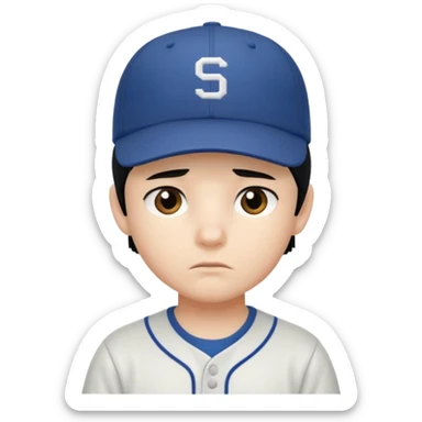 Gere um menino de cabelos preto e boné pro lado com feição séria sticker