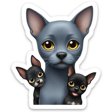 big russian blue cat and two small black chihuahuas sticker