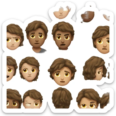a teenager with mullet with brown hair sad face sticker