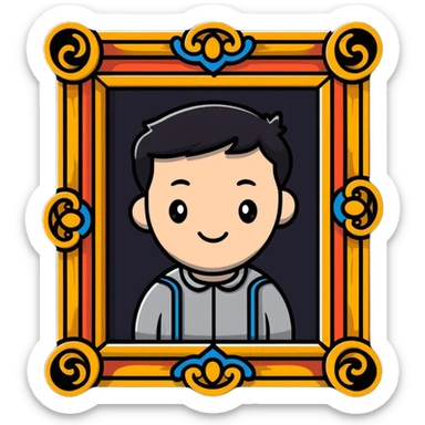 A man's photograph in a decorative picture frame sticker