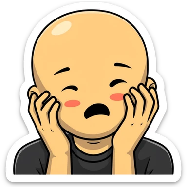 Face clutching head in agony and pain, suffering expression, hands gripping head sticker