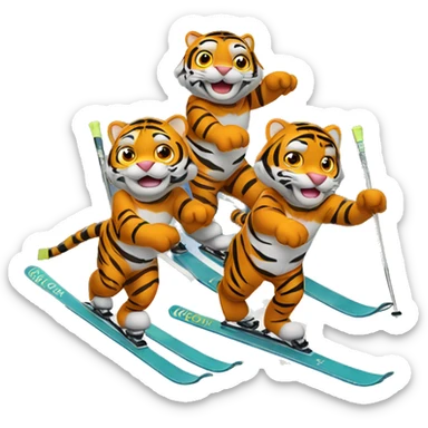 three tigers on skis on a slalom sticker