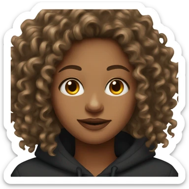 Long Curly haired woman with a black hoodie and hoop earrings  sticker