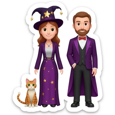 magician couple and their pet cat sticker