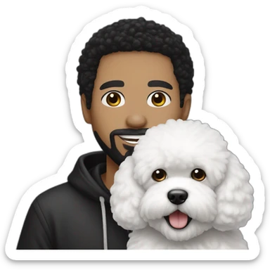rapper-with hoop-white skin-black hair-beard-bichon dog-white-smile sticker