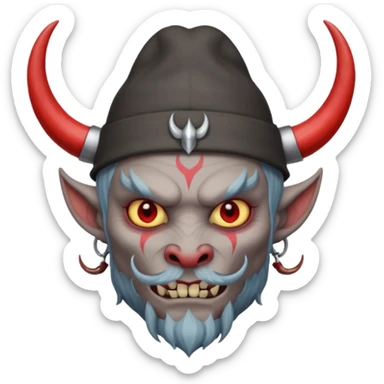 demon with tattoos, hat and horns sticker