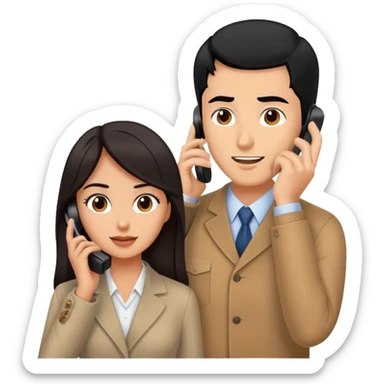couple talking on the phone man with black hair and woman with brown hair sticker