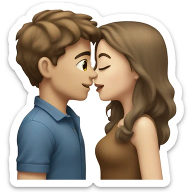 A pale brunette boy and a pale brown-haired girl kissing sticker