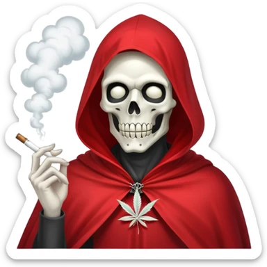 grim reaper in red cape smoking weed with loads of smoke in the air sticker