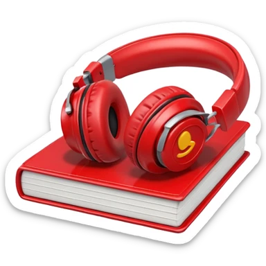 Red headphones laying on a closed red book emoji sticker
