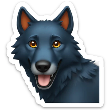 Smiling black wolf with orange eyes wearing a marine blue doctor scrub sticker