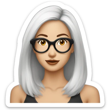 mujer piel blanca gafas pelo largo negro lacio con camarones en plato sticker