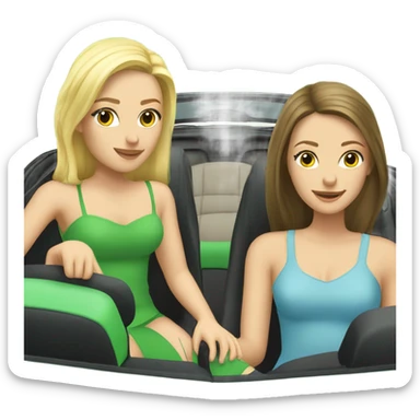Two Caucasian blonde girls and two Caucasian brunette girls in a green convertible sticker