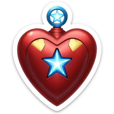 A red Iron Man heart with a glowing blue star in the center sticker