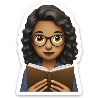 girl with glasses and dark wavy hair reading on smart phone sticker