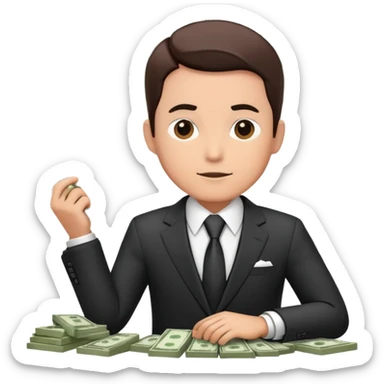 Professional financial expert with suit, tie, charts and money symbols sticker