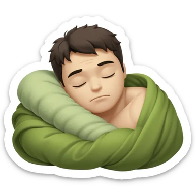 Incredible Hulk eyes closed sleeping lying down curled up in a beige blanket up to his neck sticker