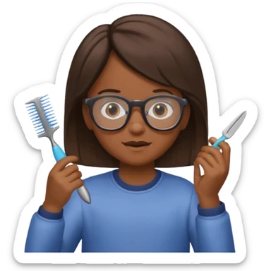 Kid with comb hair and glasses brown hair  sticker