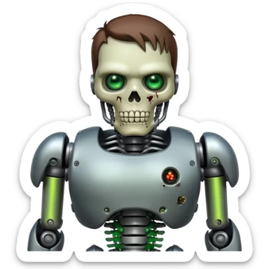 plump zombie terminator with robotic features sticker