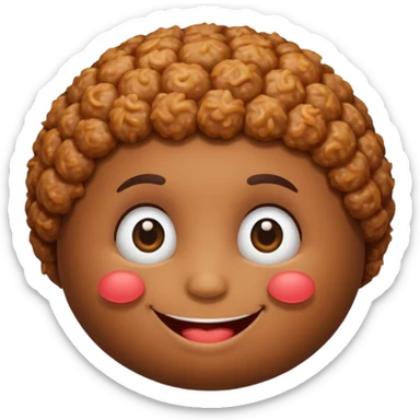 Una polpetta di carne macinata con i capelli ricci scuri e una faccia sorridente  sticker