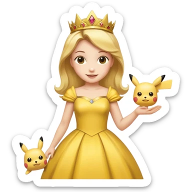 Princess with gold dress on and Pikachu sticker
