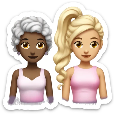 girl with spilt dye hair, one side black and the other blonde. Brown eyes, pink dress sticker