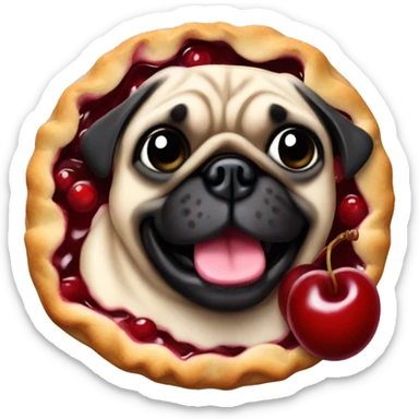 Leaky cherry pie with pug face sticker