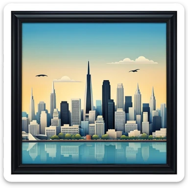 create an image of san francisco skyline in the tech future - no car, use art deco sticker