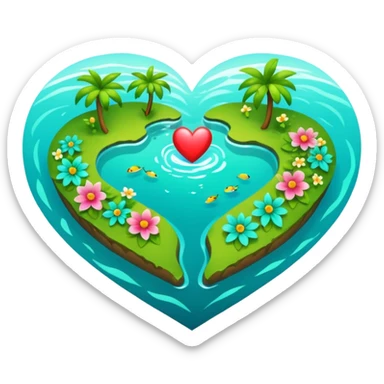 A island heart with green and flowers on it sticker