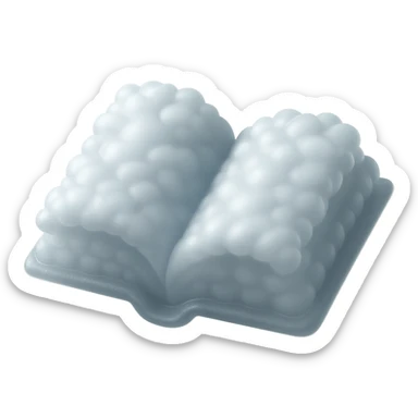 thick open book made entirely of small, very bright white, fluffy, convex clouds, matte glass style, no background sticker