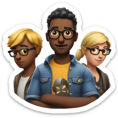 thoughtful man with glasses playing Fortnite with his best friends sticker