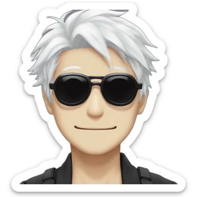 Gojo satoru from jujutsu kaisen, white hair, round black sunglasses sticker