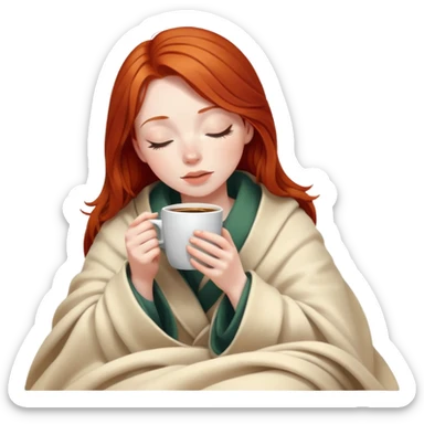 girl redhead inside a blanket sipping coffee eyes closed sticker
