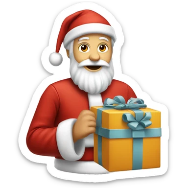 père Noël avec cadeau est costume rouge et barbe blanche sticker