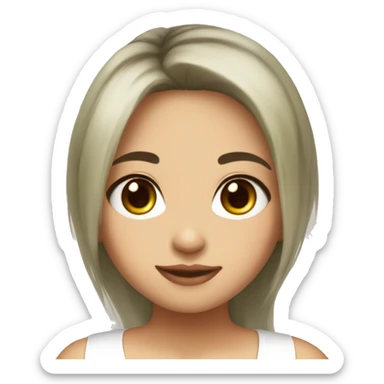 asian, white highlights hair, olive skin, wearing white tank top, big cute eyes sticker