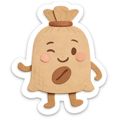 burlap coffee bean bag, full body, winking, soft pastel hand-drawn style sticker