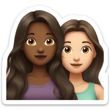 one girl long dark hair and clear skin and one girl long brown hair and darker skin hugging sticker