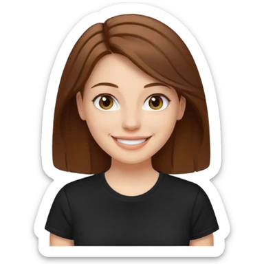 white woman emoji. Black t-shirt. Short and bround hair. smiling. transparent background. reference attached. sticker