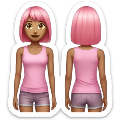 cute girl with long, straight rose hair with bangs and holding camera and wearing pink tank top sticker