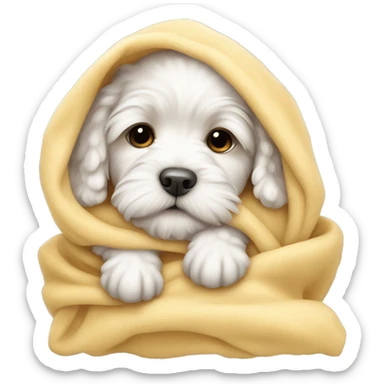 White cute cockapoo puppy sleep in blanket sticker