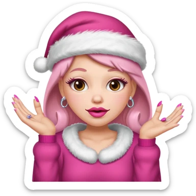 Sassy, cunty, girly Santa emoji with big lips, fake nails, pink sweater, and a pink santa hat (similar emoji style to uploaded). Yellow emoji. sticker