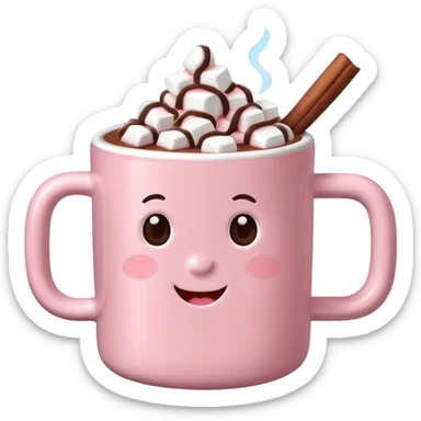 Light Pink mug of hot chocolate with marshmallows sticker